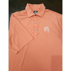 Foot Joy Mens Polo Shirt Sz M Salmon Short Sleeve Striped Embroidered‎ Logo Golf